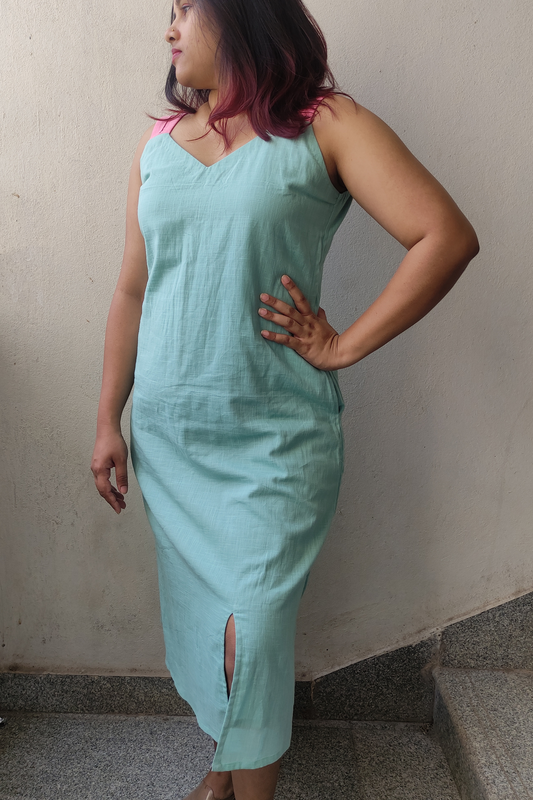 Colourblock slip dress with longline jacket