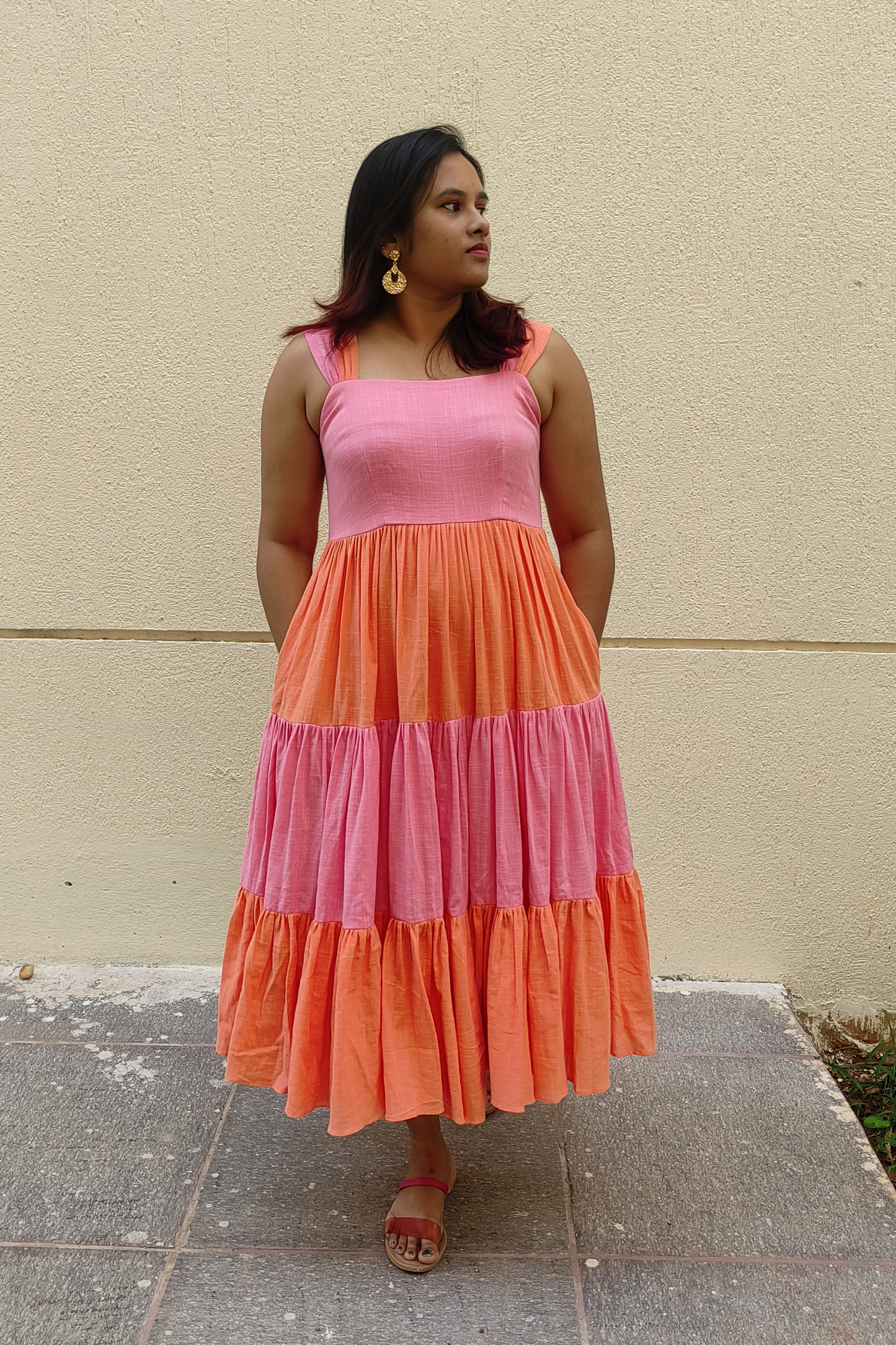 Colourblock tiered dress