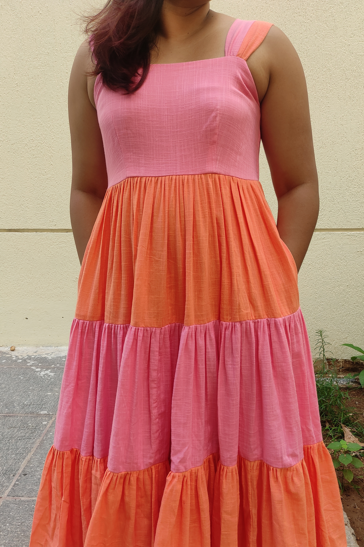 Colourblock tiered dress