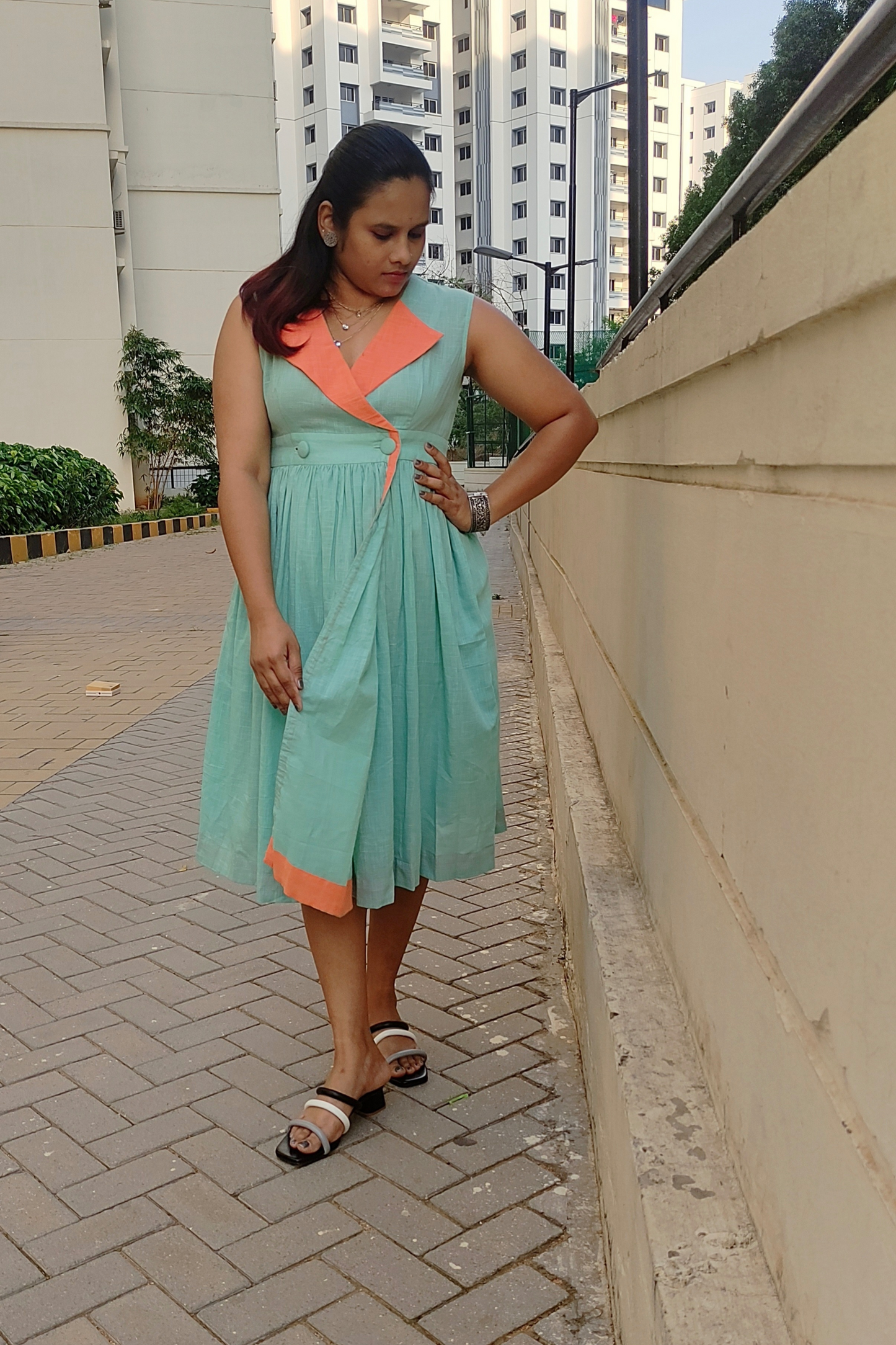 Colourblock wrap dress