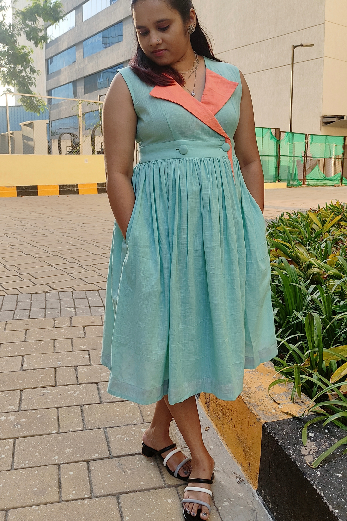 Colourblock wrap dress